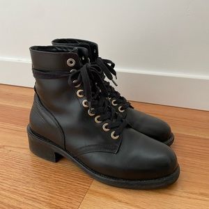 Sandro Classic Black Leather Lace-up Combat Boots